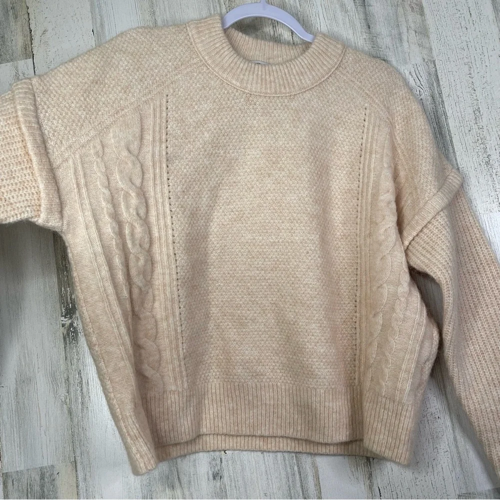 Madewell Knit Sweater Women's Medium Neutral‎ with Ribbed Collar Light Academia